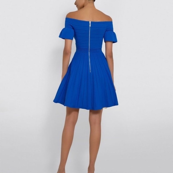 TED BAKER Bardot Frill Knitted Off-the-Shoulder Skater Dress Criptum Blue - Picture 2 of 9